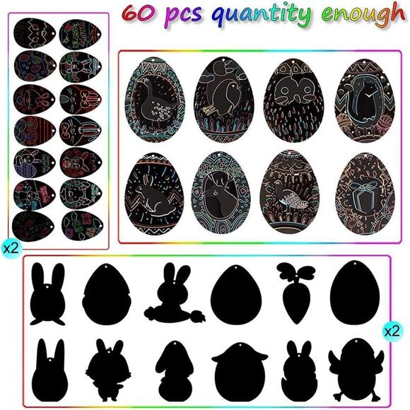 Easter Scratch Paper Art for Kids - 60 Pcs Magic Rainbow Scratch Paper Black Scr - Picture 2 of 10